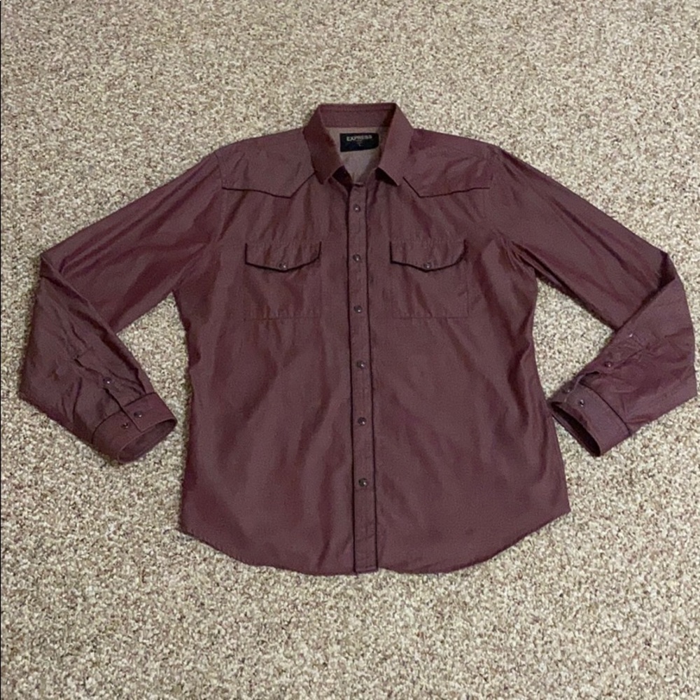 Express men’s red chambray western snap up shirt